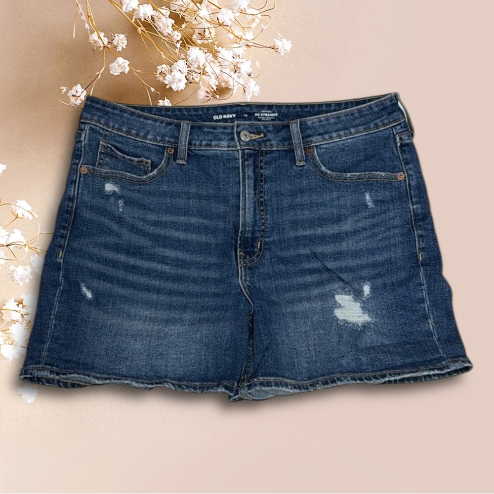 Old Navy High Rise OG Straight Blue Jean Distressed Denim Women's Shorts Size 14